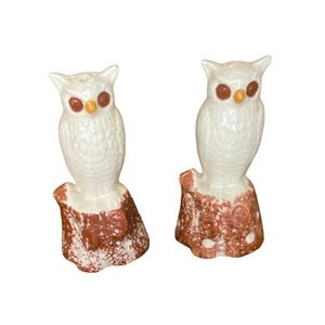 Vintage Owl Ceramic Shaker Set Salt Pepper Shakers with cork stoppers